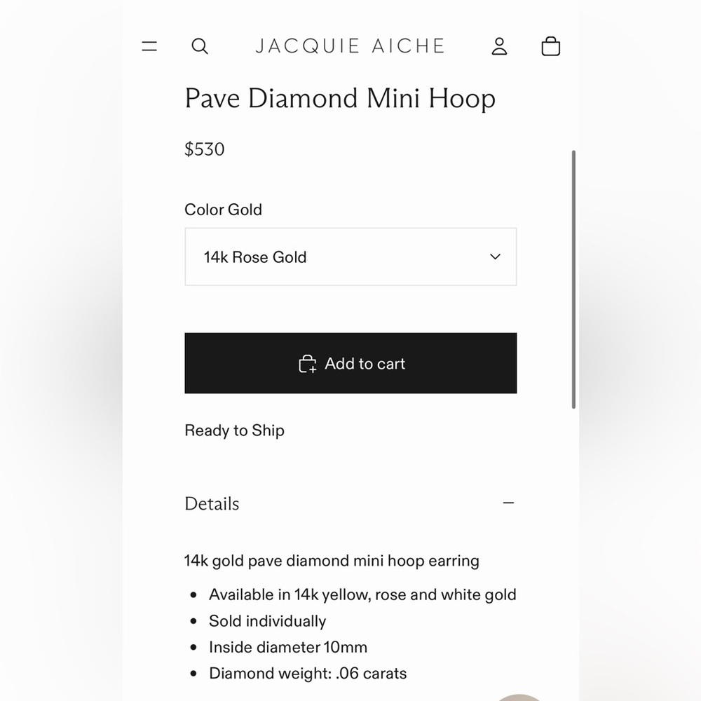 Jacquie Aiche Fine Jewelry Pave Diamond Mini Hoop Earring $530 Rose Gold single - Picture 14 of 14